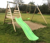 Wooden Swing Set w/ Slide & Platform | 370cm x 220cm