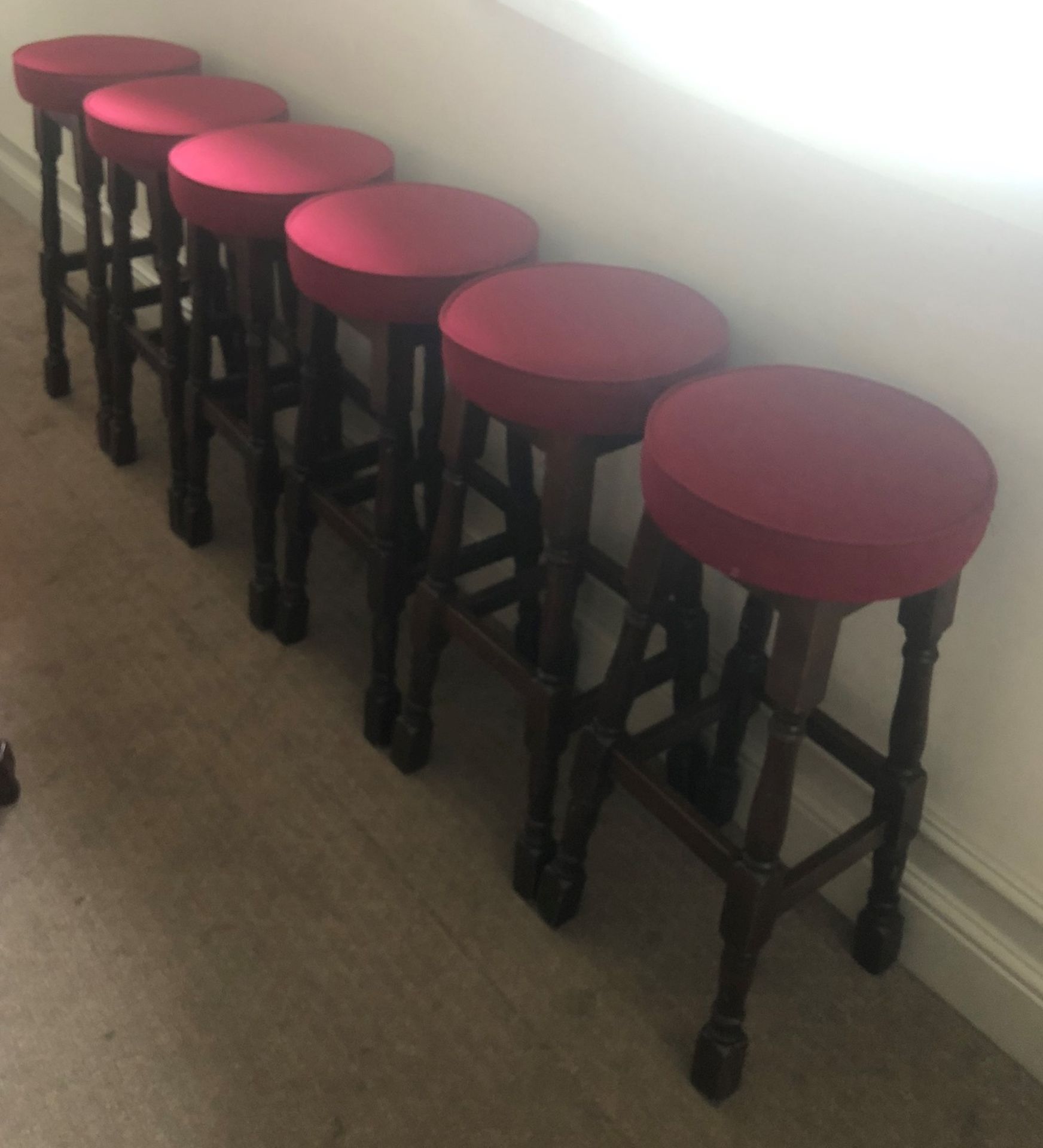 6 x Fabric Cushioned Bar Stools in Red