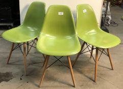 3 x Lime green plastic chairs