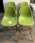 4 x Tall lime green plastic bar stools