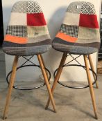 Pair of fabric patchwork pattern tall bar seats