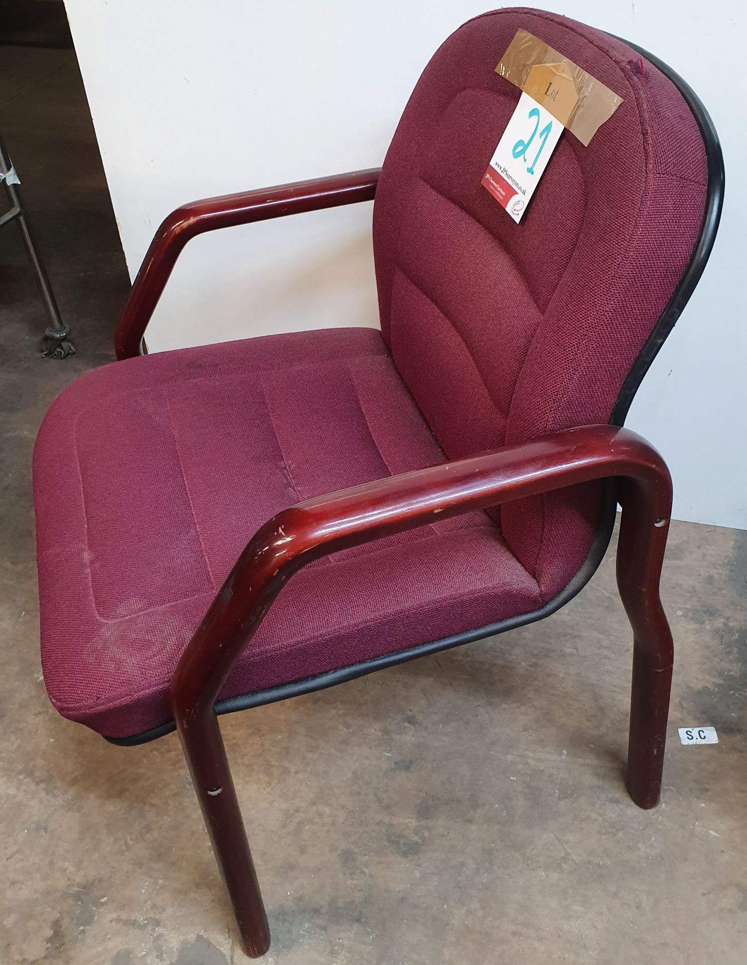 Burgundy fabric chair with wooden arms and legs - Image 2 of 2