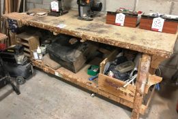 Wooden Workbench w/ Record 52 1/2 Vice | Approx Length 2.4m | CONTENTS NOT INCLUDED