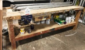 Wooden Workbench w/ Record 52 1/2 Vice | Approx Length 2.4m | CONTENTS NOT INCLUDED