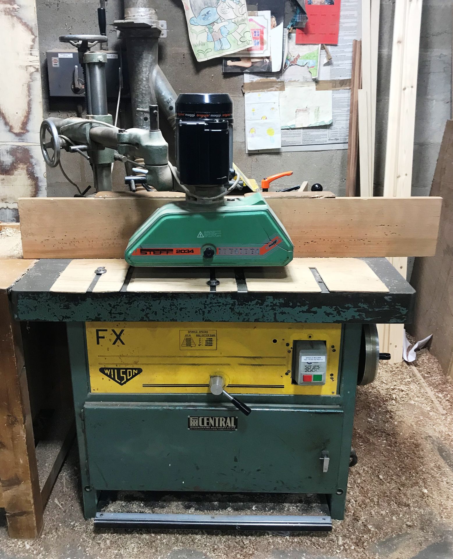 Wilson FX Spindle Moulder w/ Maggi Steff 2034 Powered Overhead Feed