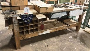 Wooden Workbench w/ Record 52 1/2 Vice | Approx Length 2.4m | CONTENTS NOT INCLUDED