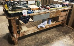 Wooden Workbench w/ Record 52 1/2 Vice | Approx Length 2.4m | CONTENTS NOT INCLUDED