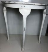 White half moon table with padded stool