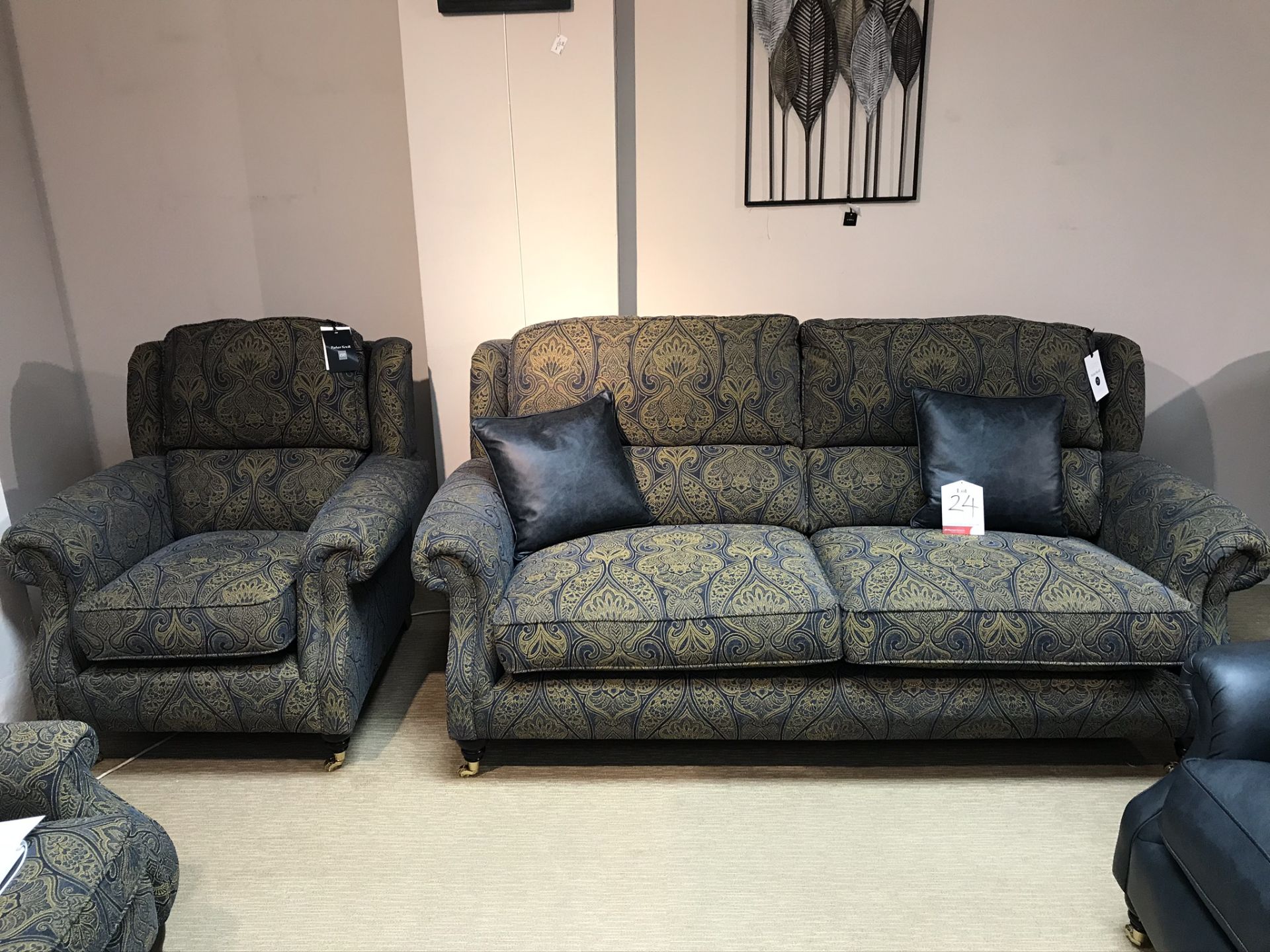 Ex Display Parker Knoll Oakham Large 2 Seater Sofa & Armchair - Henrietta Royal - RRP£3,310