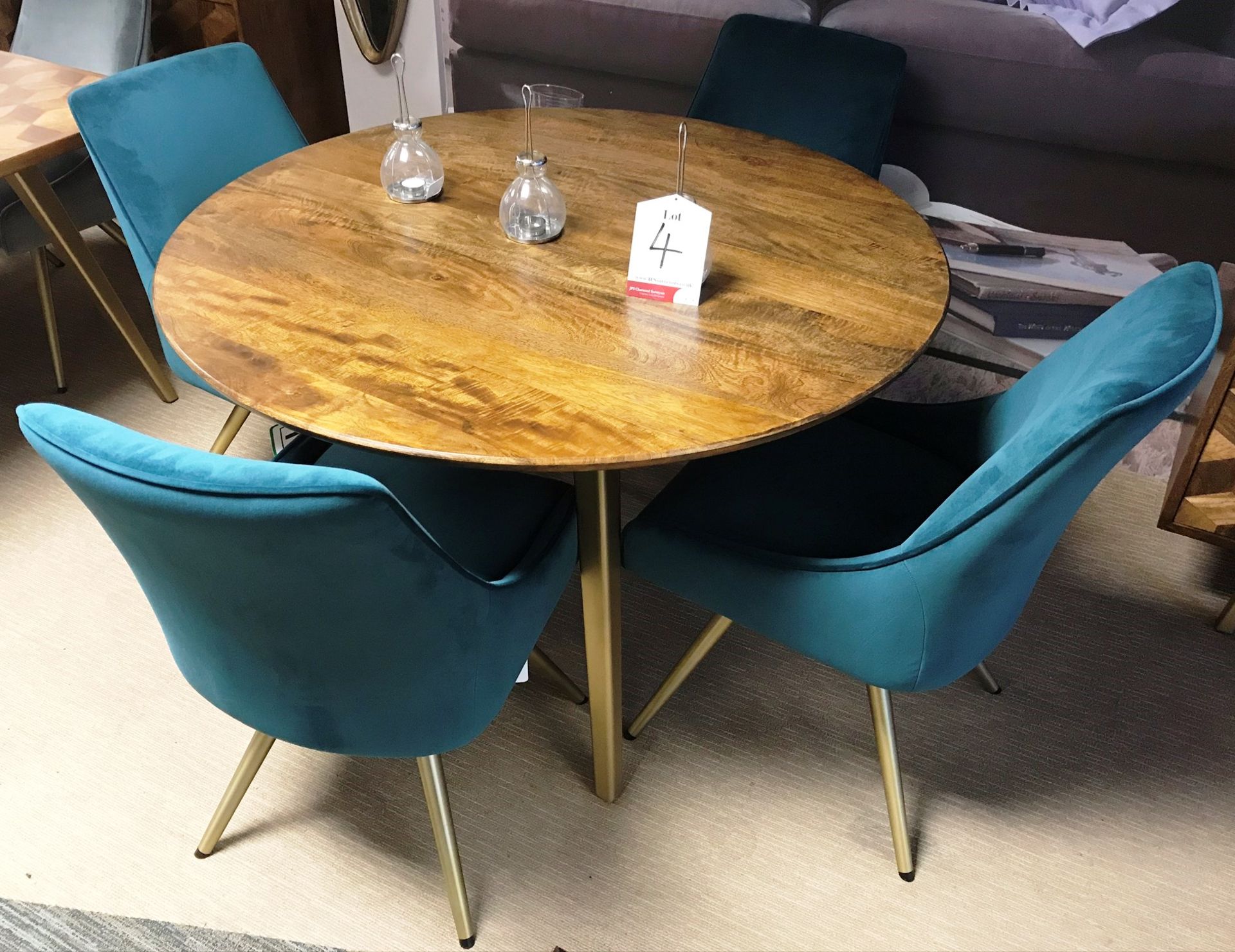 Ex Display Baker Bedford BX01 Boxer Collection 120cm Round Dining Table w/ 4 x Teal Amy Dining Chair
