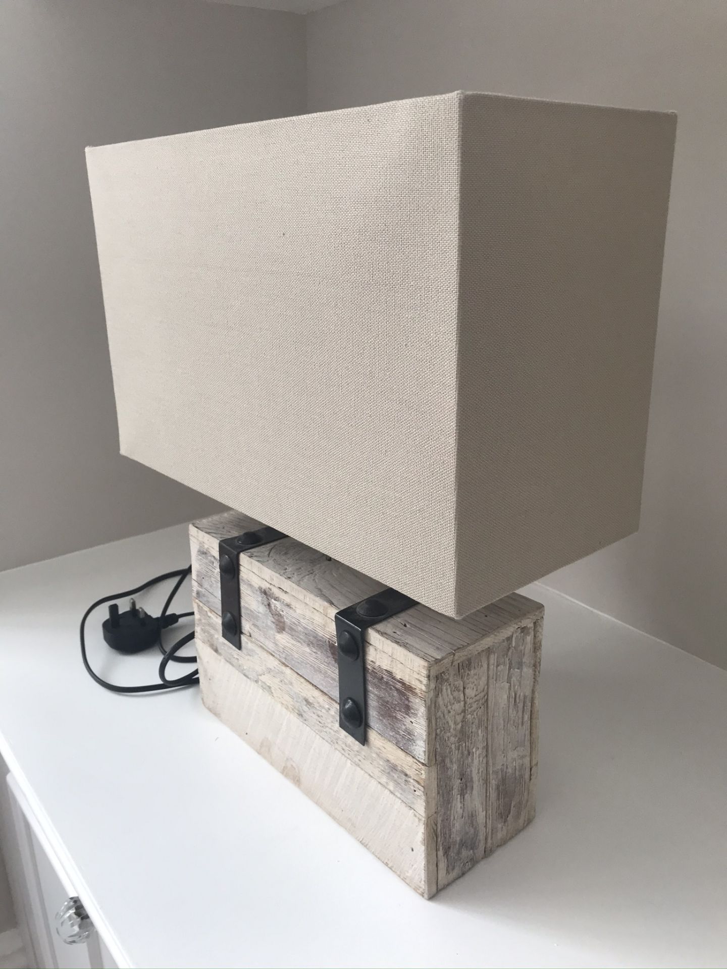 New 2 x Wooden Block Table Lamps w/ Fabric Shade - Image 5 of 6