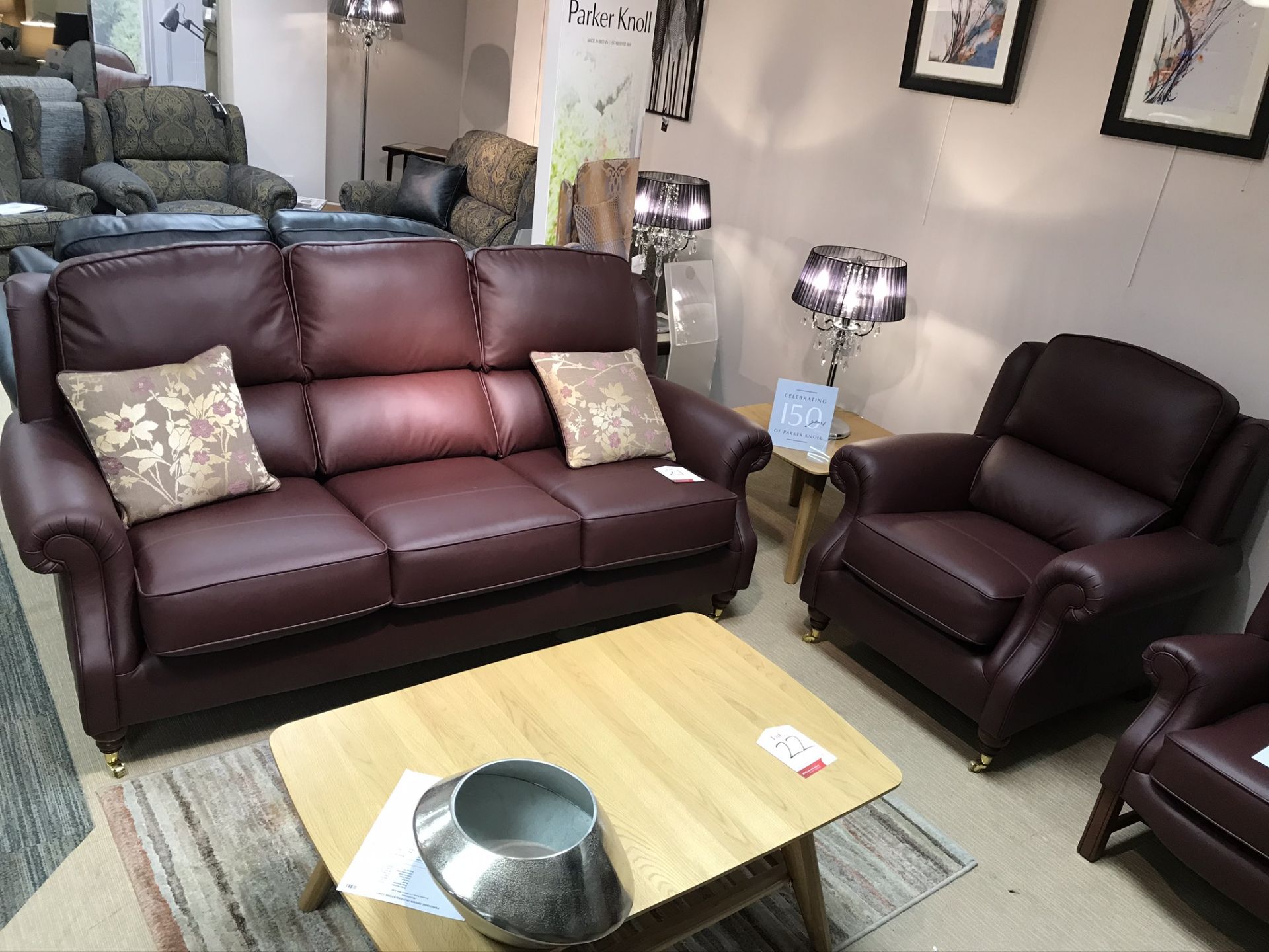 Ex Display Parker Knoll Oakham 3 Seater Sofa & Armchair - Como Conker Leather - Foam Seats - RRP£5,4