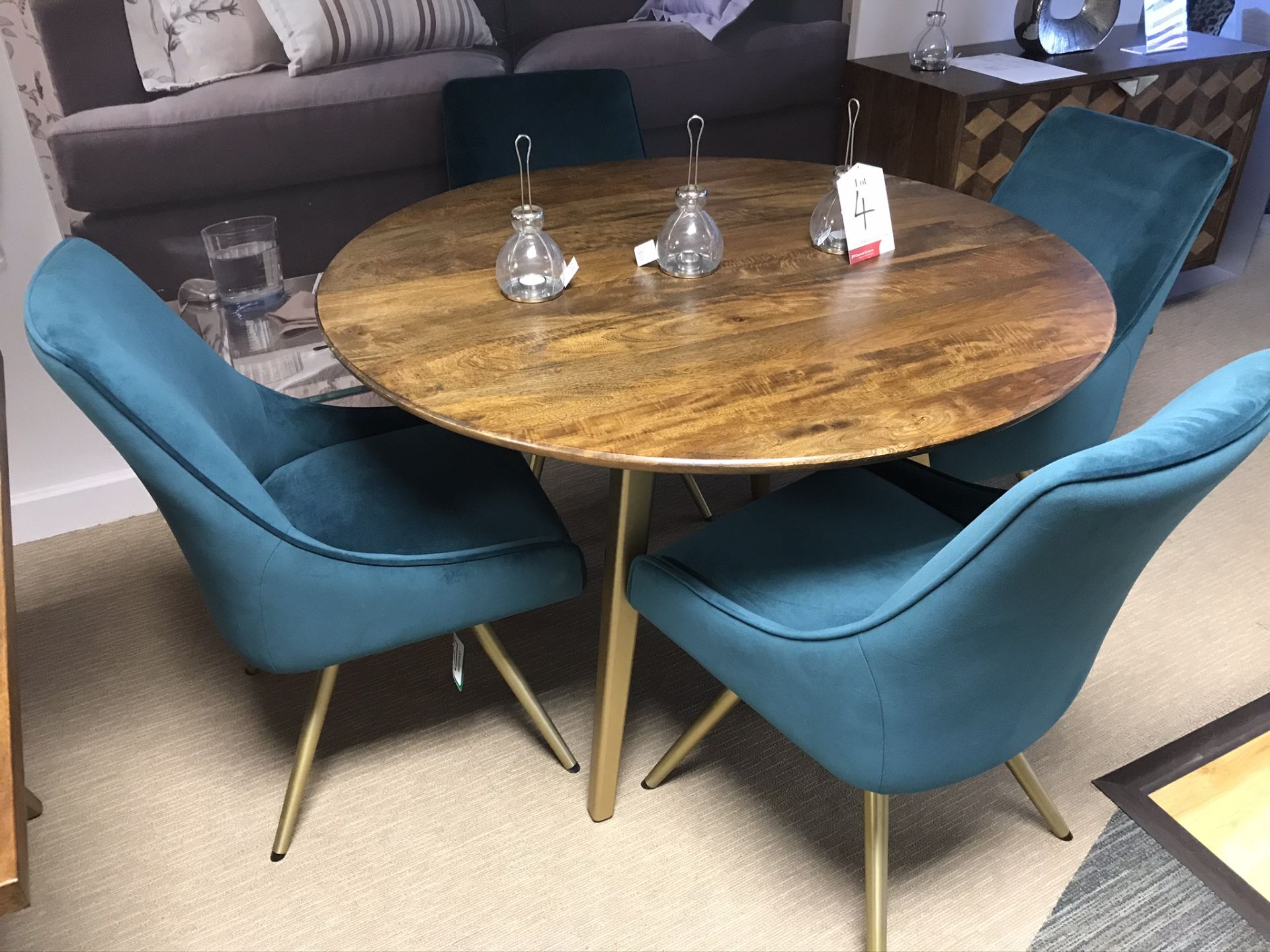 Ex Display Baker Bedford BX01 Boxer Collection 120cm Round Dining Table w/ 4 x Teal Amy Dining Chair - Image 2 of 2