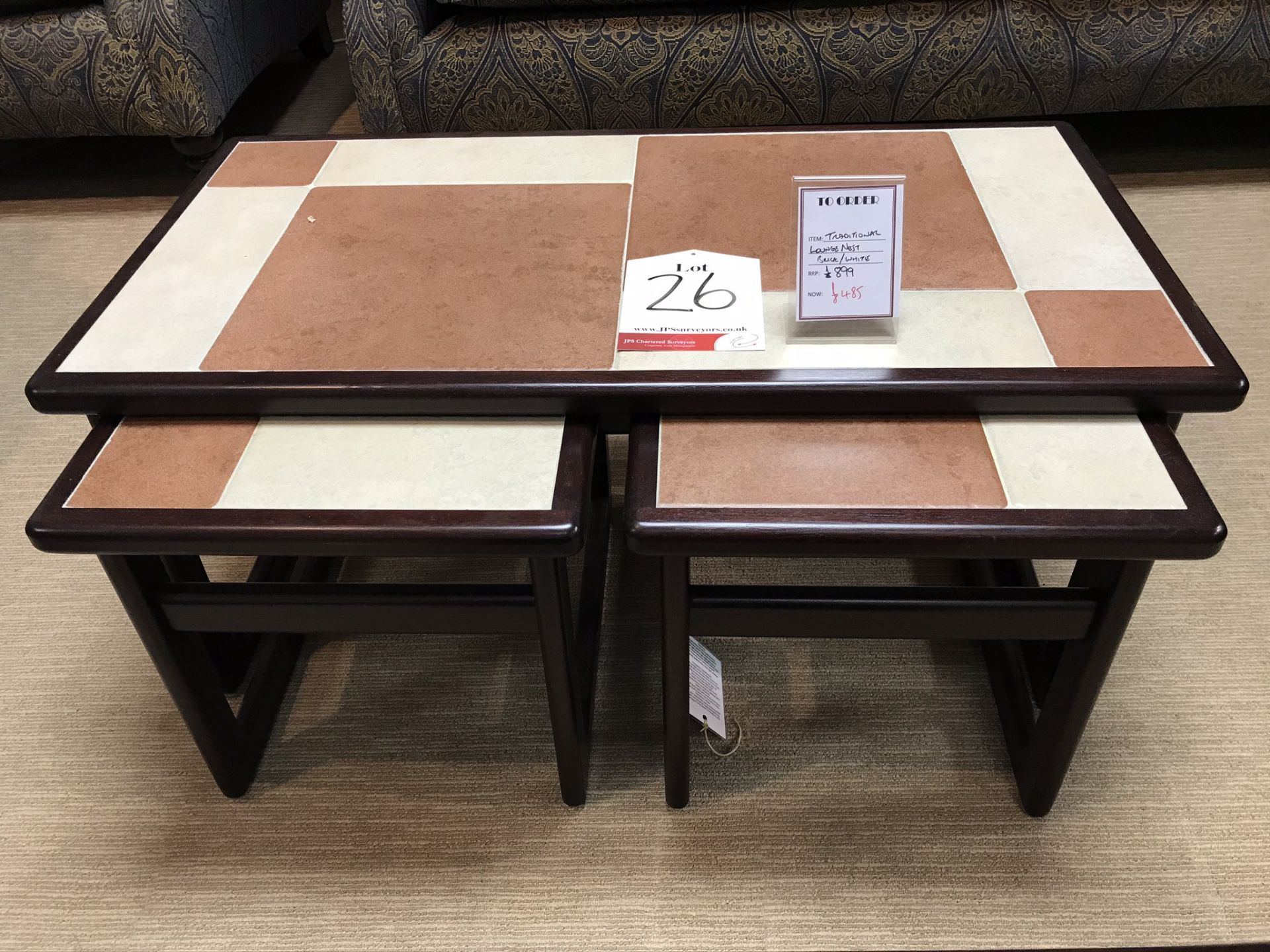 Ex Display AnBerCraft 201/ST Lounge Nest Tables - Traditional Range Brick/White Tile Top - Mahogany