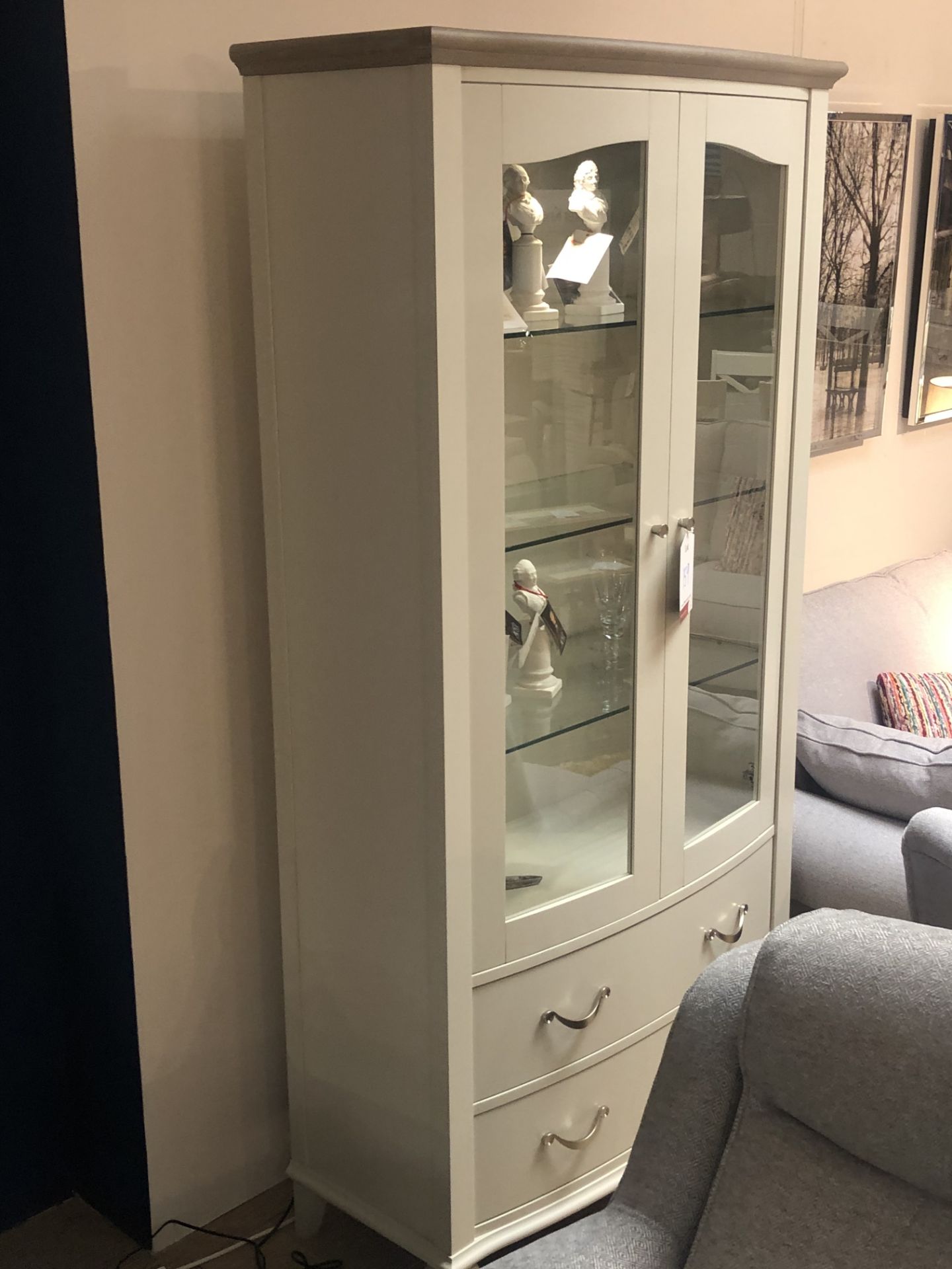 Ex Display Bentley Designs 6290-22 Montreux Display Cabinet - Grey Washed Oak/Soft Grey - RRP£1,499