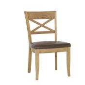 BNIB 4 x Bentley Designs Westbury X Back Oak Chairs - Tan Faux Leather - RRP£820