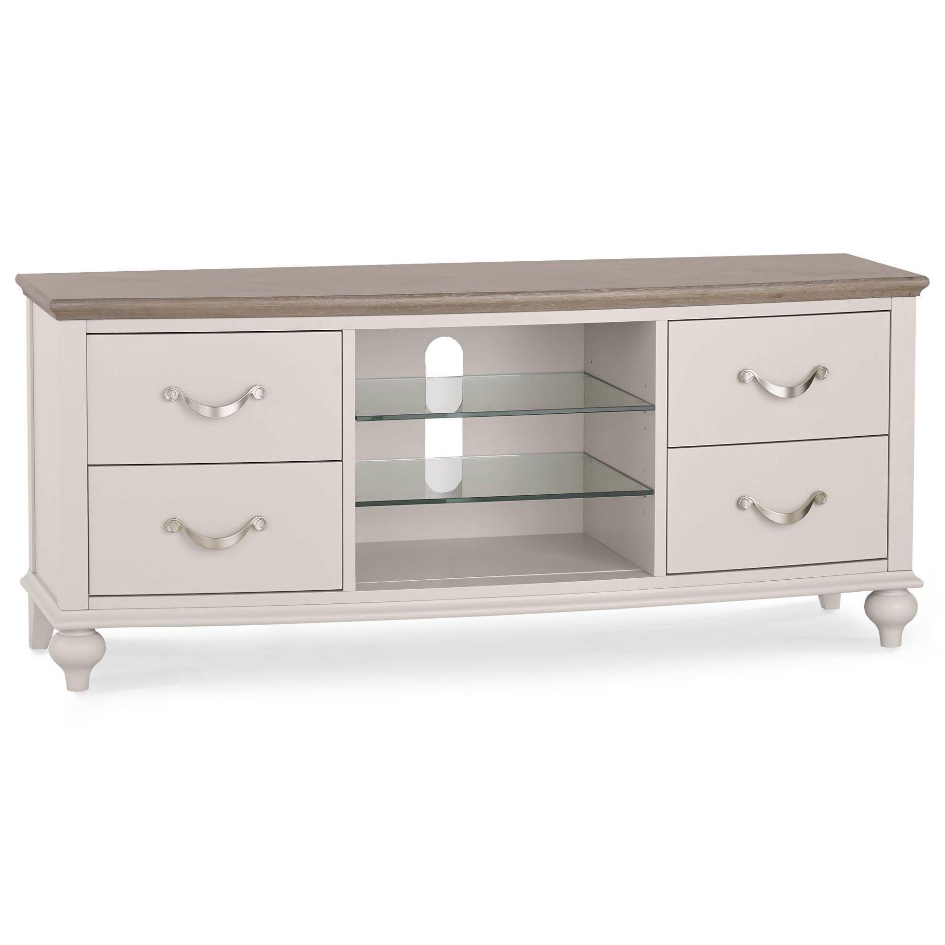 BNIB Bentley Designs Montreux Dining Oak Entertainment Unit - Grey Washed Oak w/ Soft Grey - RRP£825