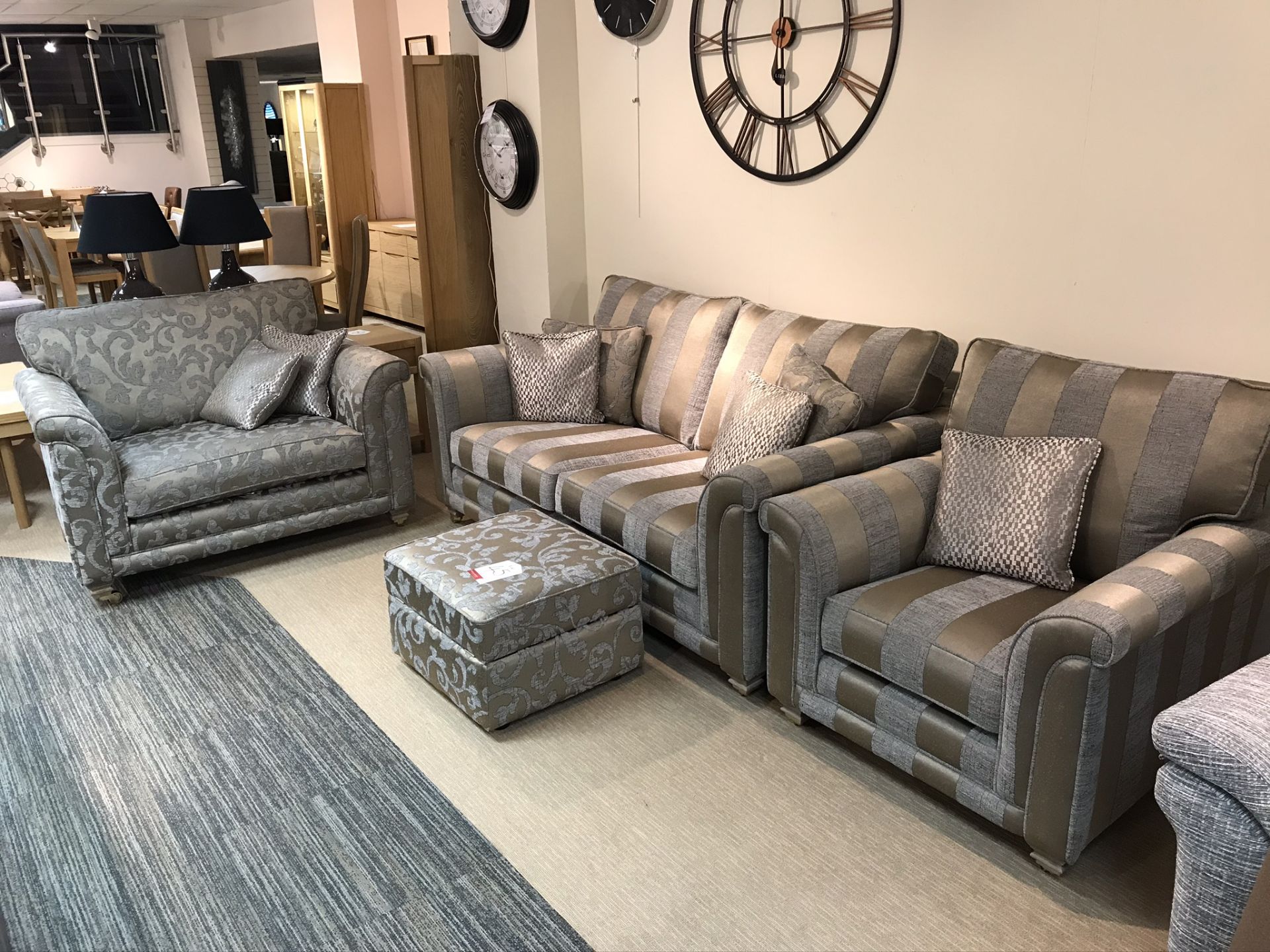 Ex Display Alstons Fleming Sofa, Armchair & Snuggler Chair - Gold Fabric - RRP£4,663