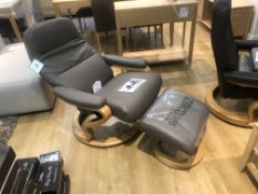 Ex Display Himolla Kennet 8000025256 Leather Chair & Stool - Marmor/Beech