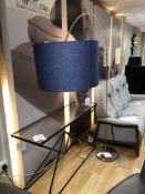 Ex Display Slim Arc Floor Lamp w/ Blue Linen Shade - RRP£229