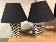 Ex Display Pair of Zebra Print Table Lamps with Black Shades - RRP£240