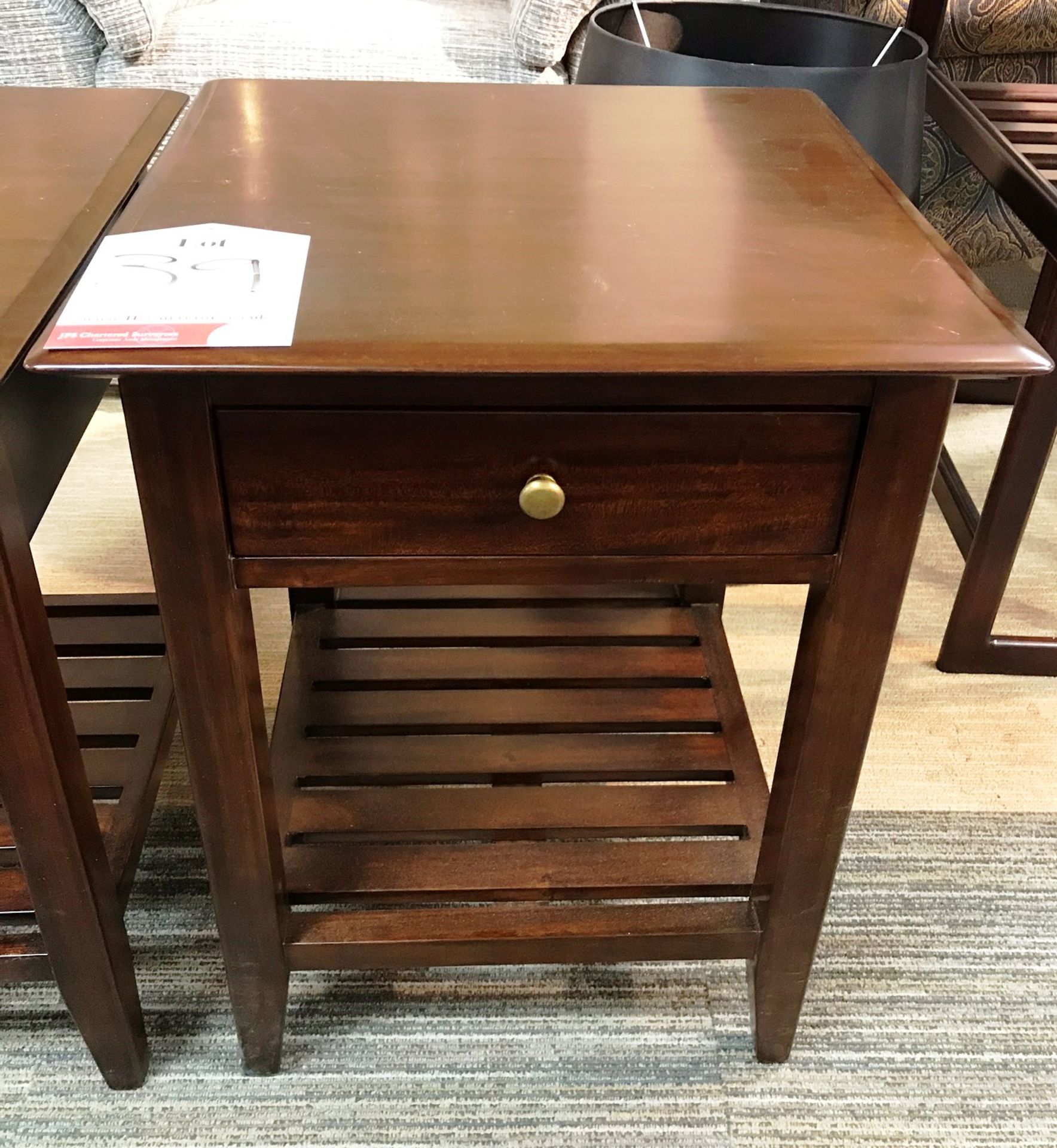 Ex Display 2 x Dark Wood Lamp Tables w/ Drawer & Undershelf