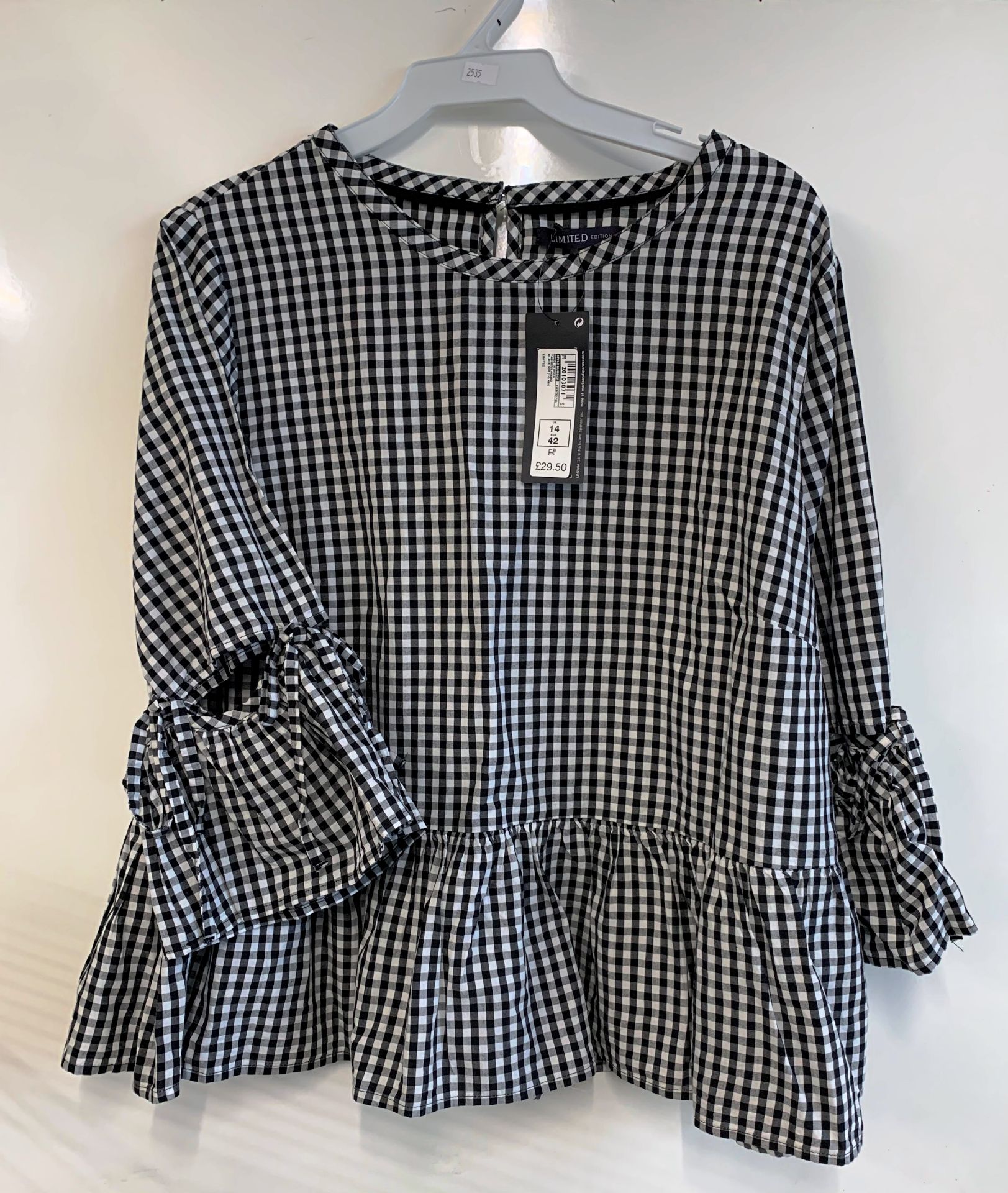 Marks and Spencer Limited Collection Black White Gingham Check Top | RRP 29.50 - Image 2 of 3