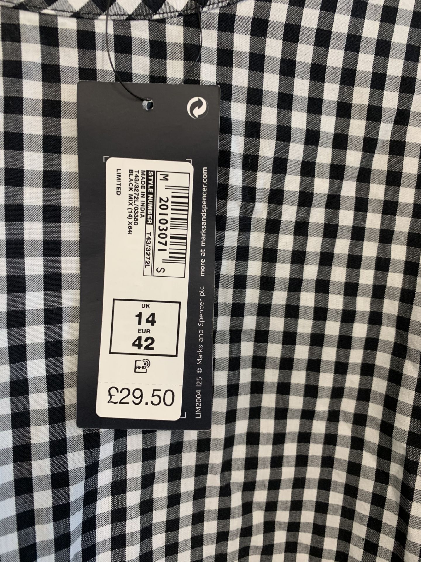 Marks and Spencer Limited Collection Black White Gingham Check Top | RRP 29.50 - Image 3 of 3