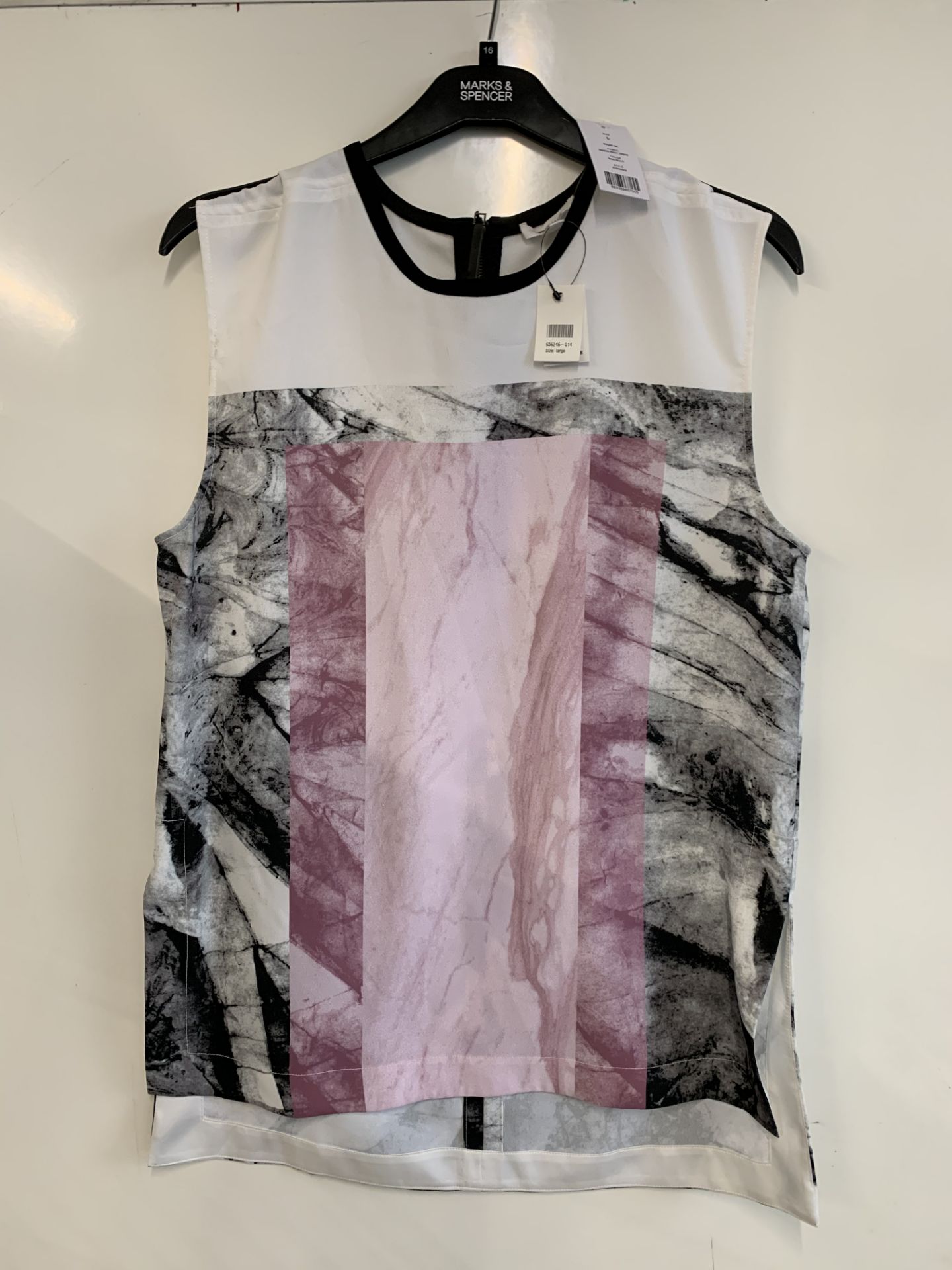 Helmut Lang Rind Pink Mason Print Crepe Marbled Top