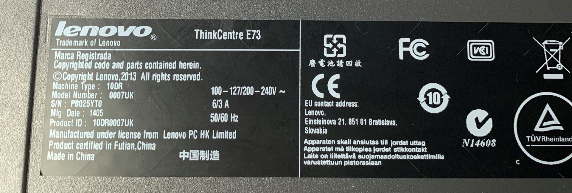 Lenovo ThinkCentre E73 Desktop Computer | Intel Core i3-4130 3.40GHz - Image 3 of 3