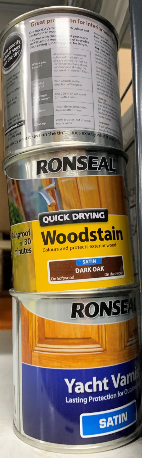 15 x 250ML tins of ronseal wood stain/varnish