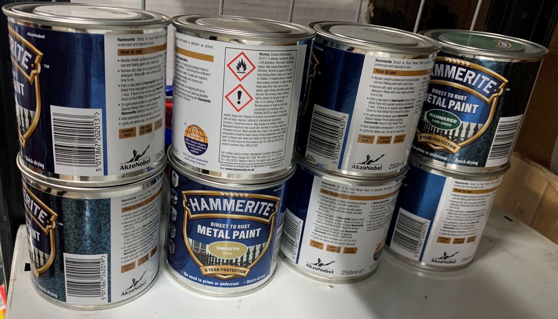 8 x 250ML Hammerite metal paint - Image 2 of 2