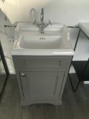 Ex Display Wooden Vanity Unit w/ Washbasin, Cupboard & Glass Shelf