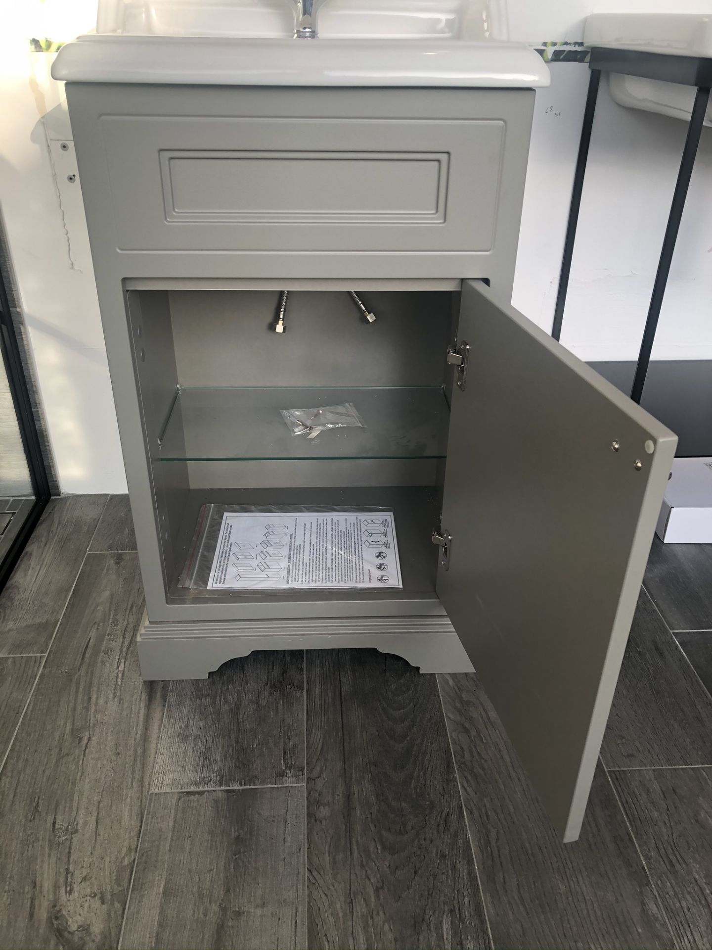 Ex Display Wooden Vanity Unit w/ Washbasin, Cupboard & Glass Shelf - Image 5 of 6