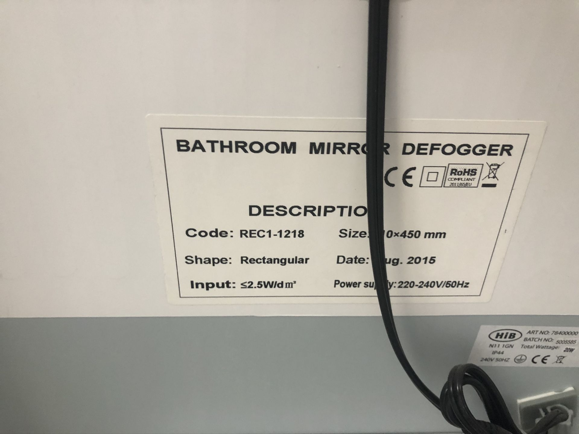 HIB REC1-1218 Bathroom Wall Mirror w/ Defogger System | 80cm x 45 cm - Image 4 of 4