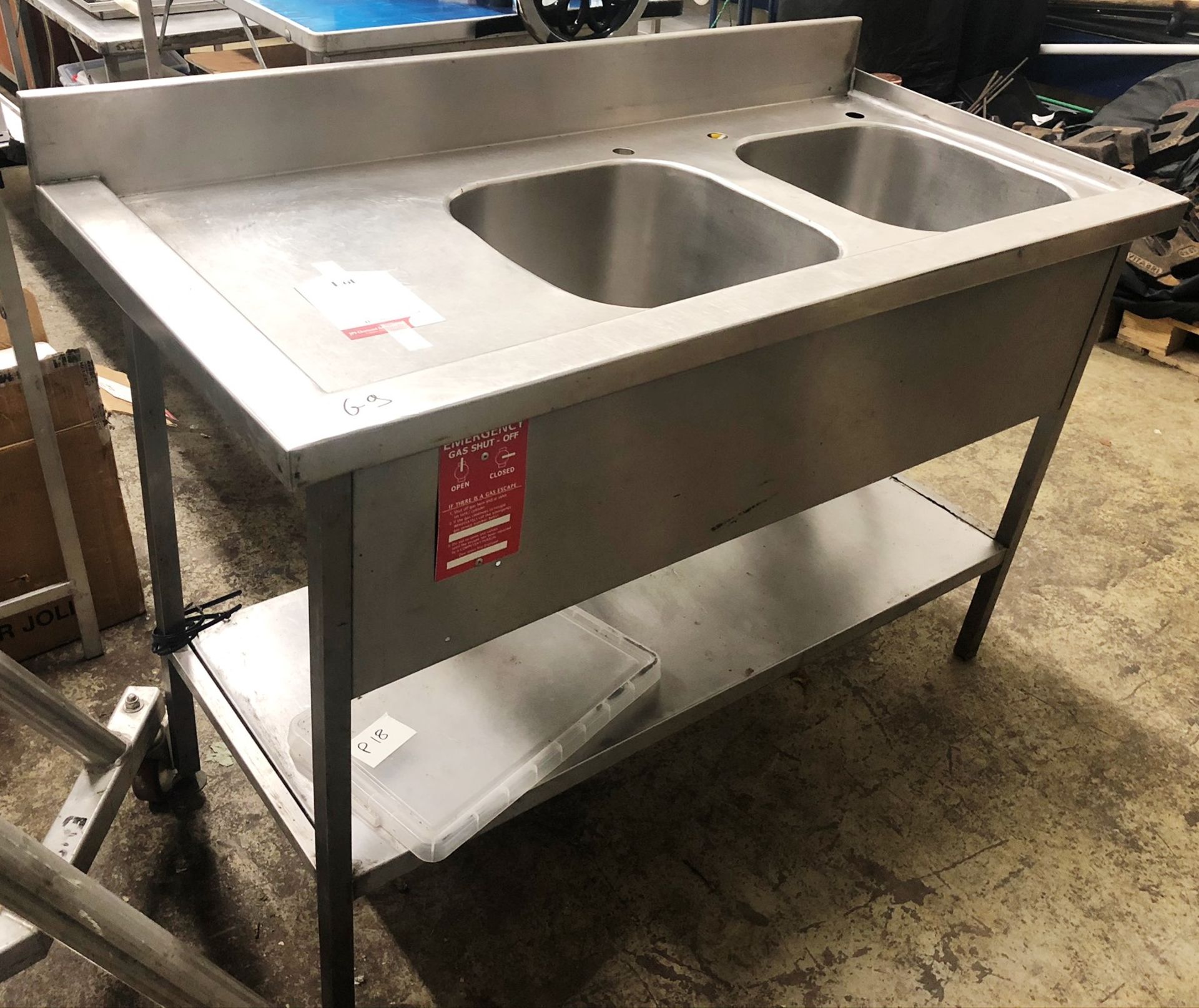 Stainless Steel Double Bowl Sink Unit w/ Undershelf & Backsplash | 135cm x 65cm x 90cm - Image 2 of 3
