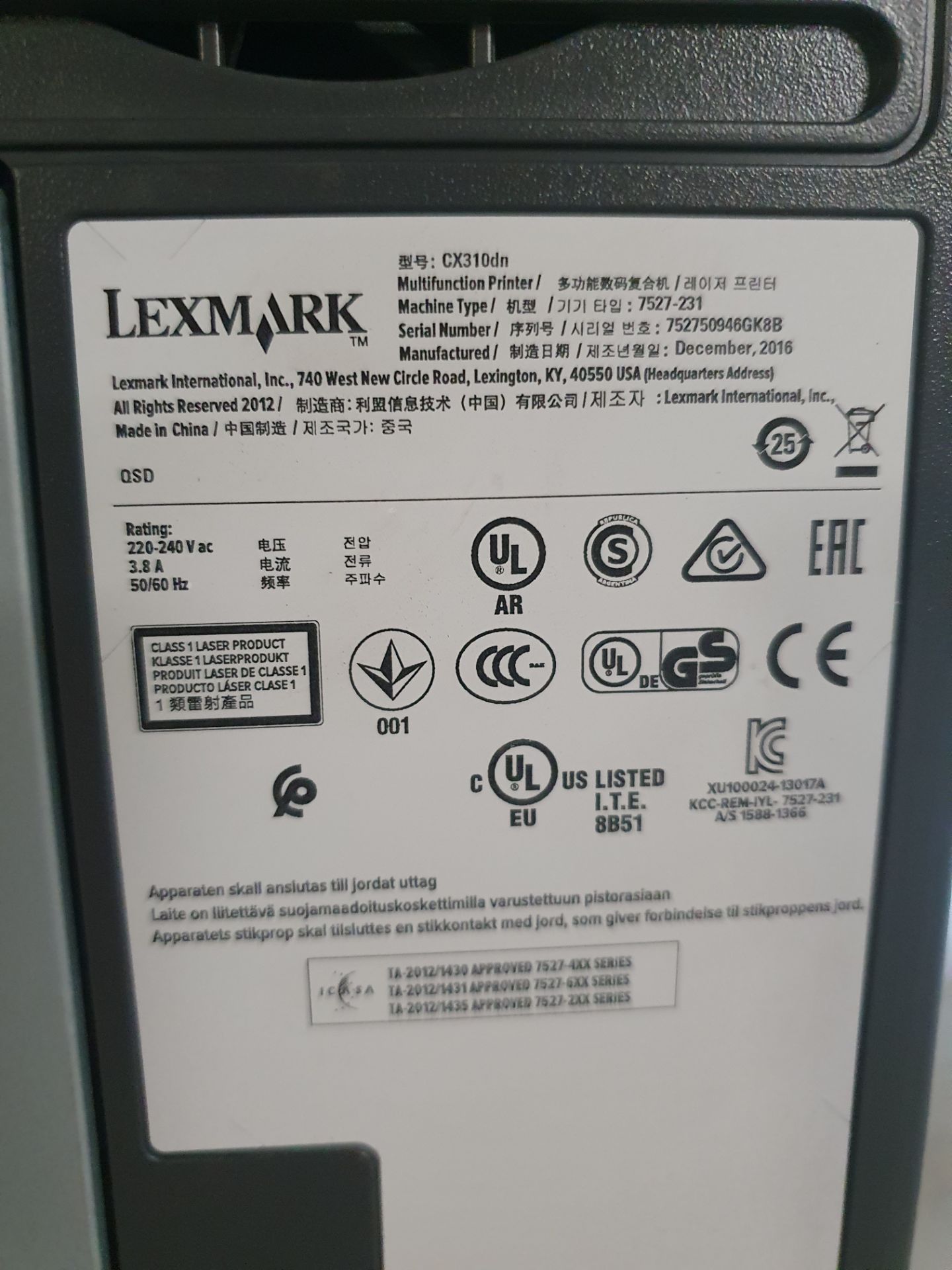 Lexmark CX310dn Photocopier/Printer - Image 3 of 4