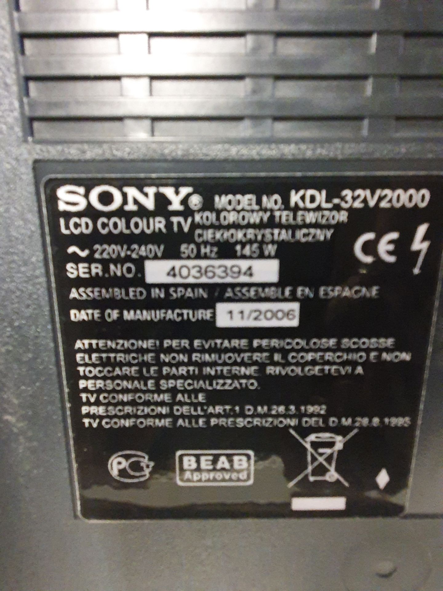 Sony Bravia 32'' LCD TV | KDL-32V2000 - Image 2 of 3
