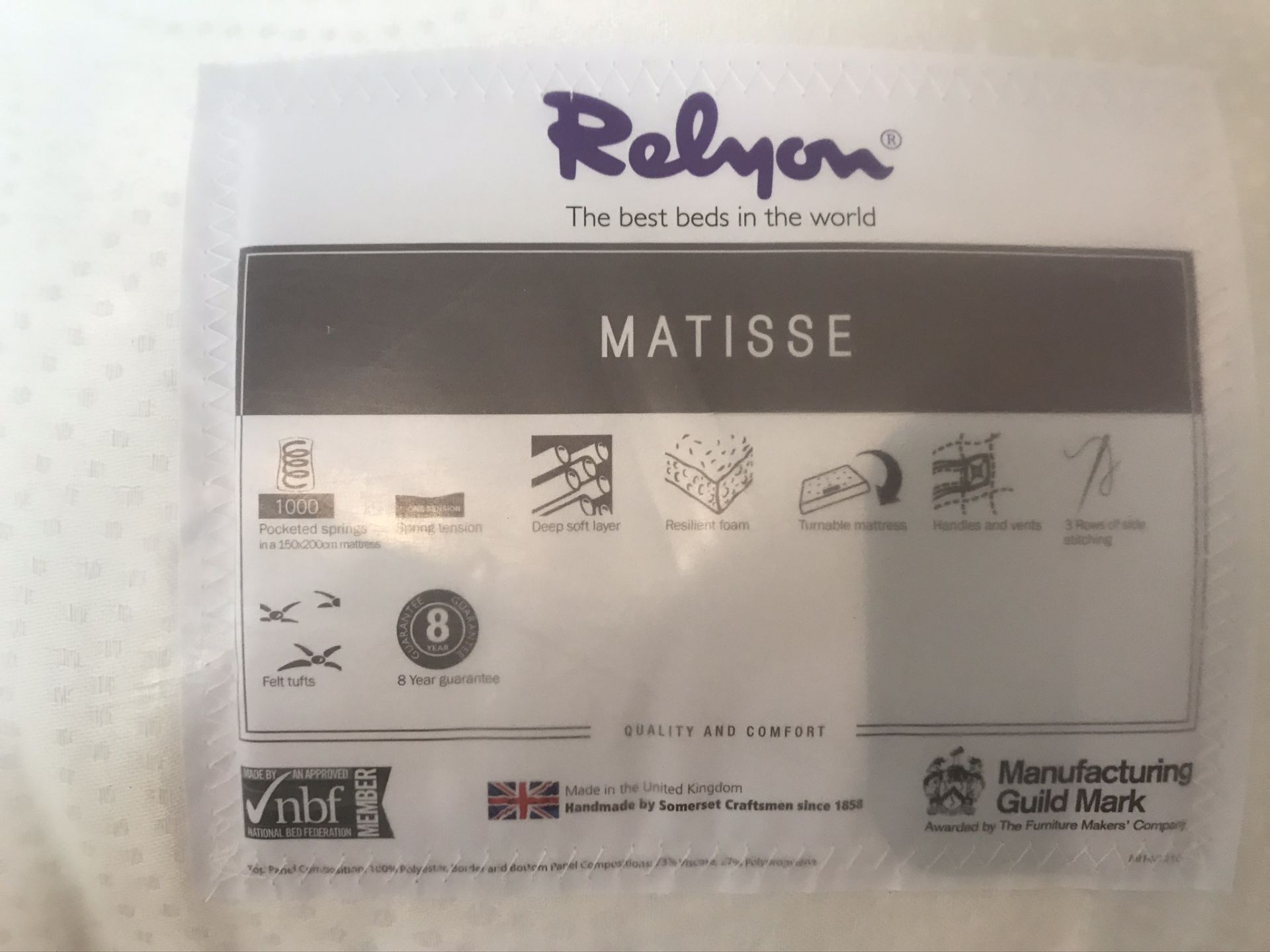 New Relyon Matisse King Size Mattress w/ Eaton 2 Drawer Bed Frame in Taupe - Image 3 of 6