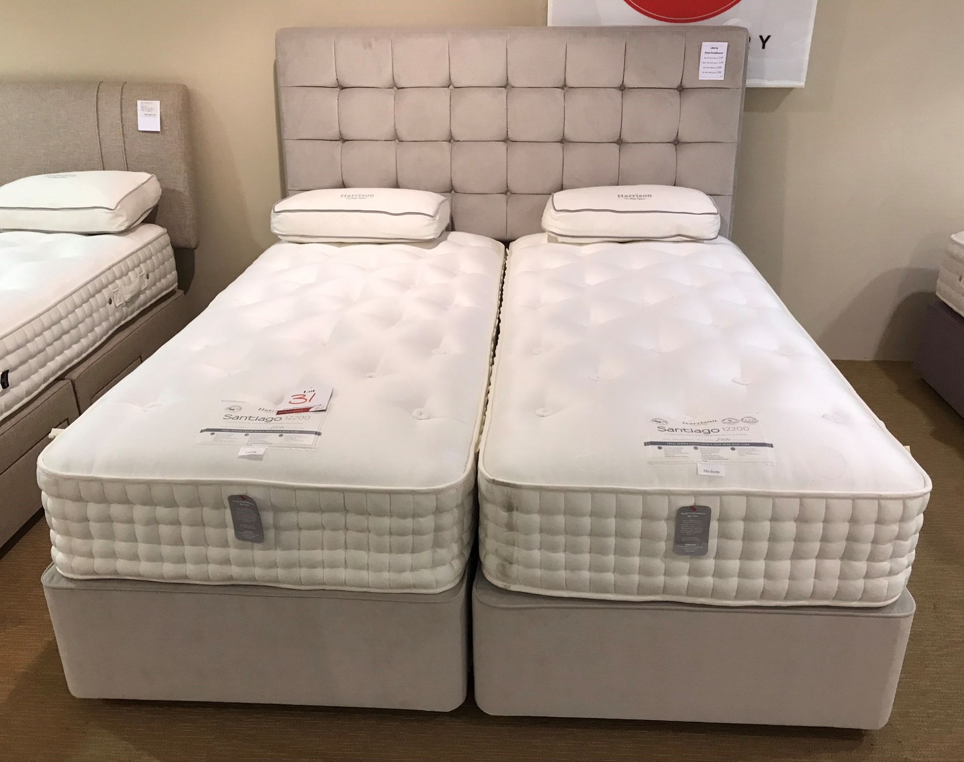 Ex Display Harrison Santiago 12200 Super King Size Mattress w/ Deep Base Bed Frame & Headboard in Po