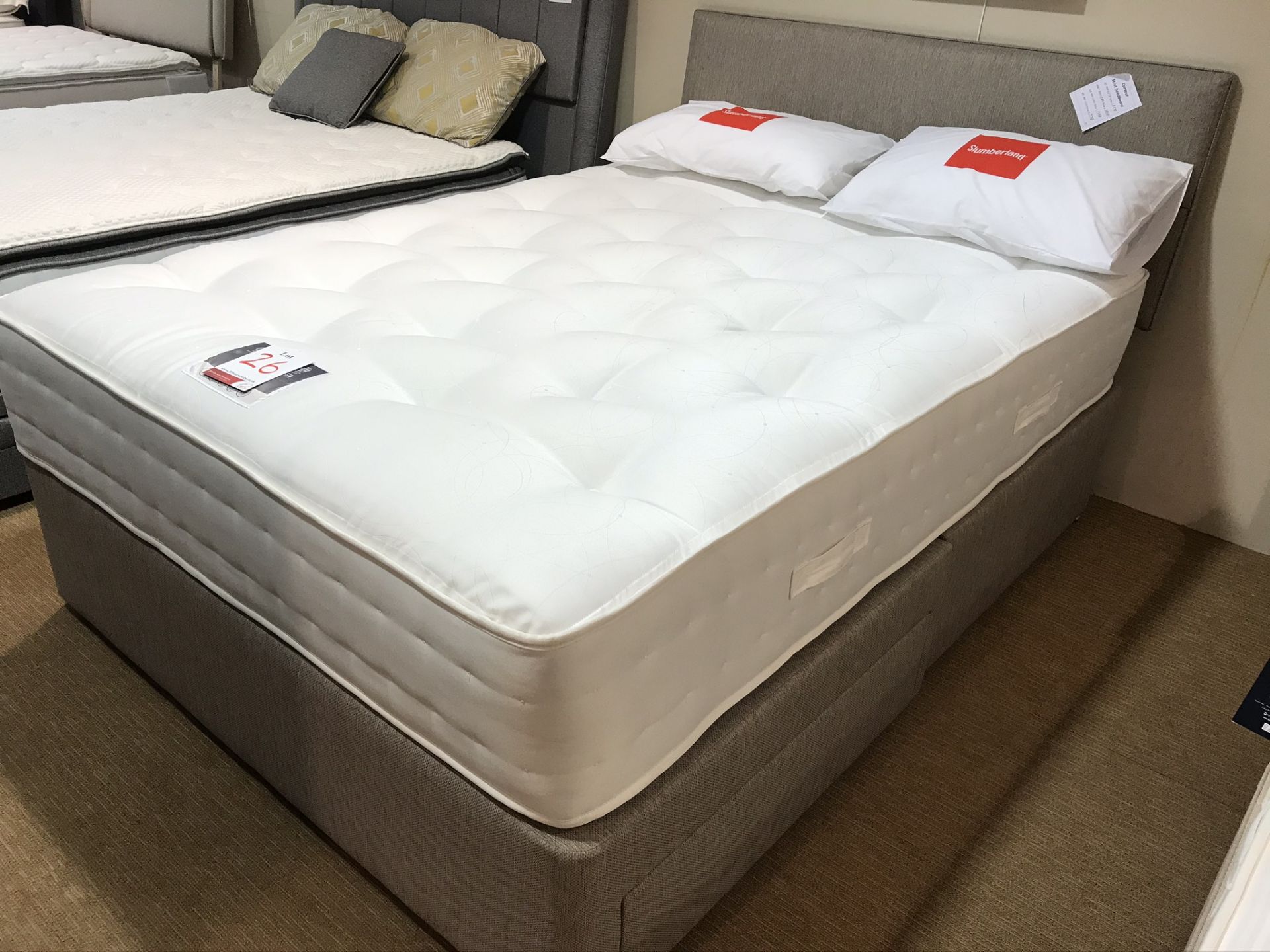 Ex Display Slumberland Pure Natural 1000 King Size Mattress w/ 2 Drawer Bed Frame & Headboard in Tau - Image 2 of 4