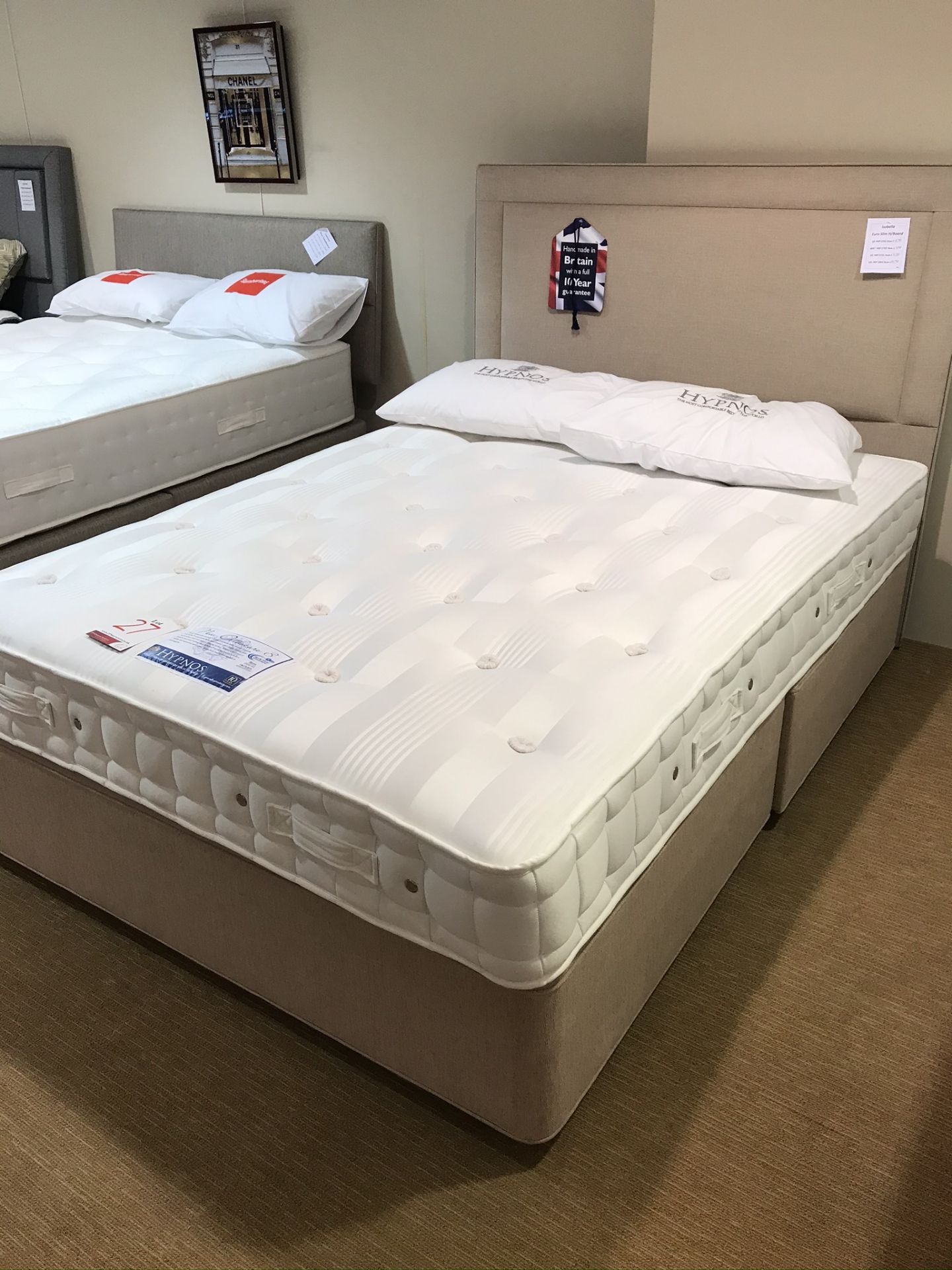 Ex Display Hypnos Orthocare 8 King Size Mattress w/ Bed Frame & Slim/Wide Headboard - Biscuit Weave - Image 3 of 5