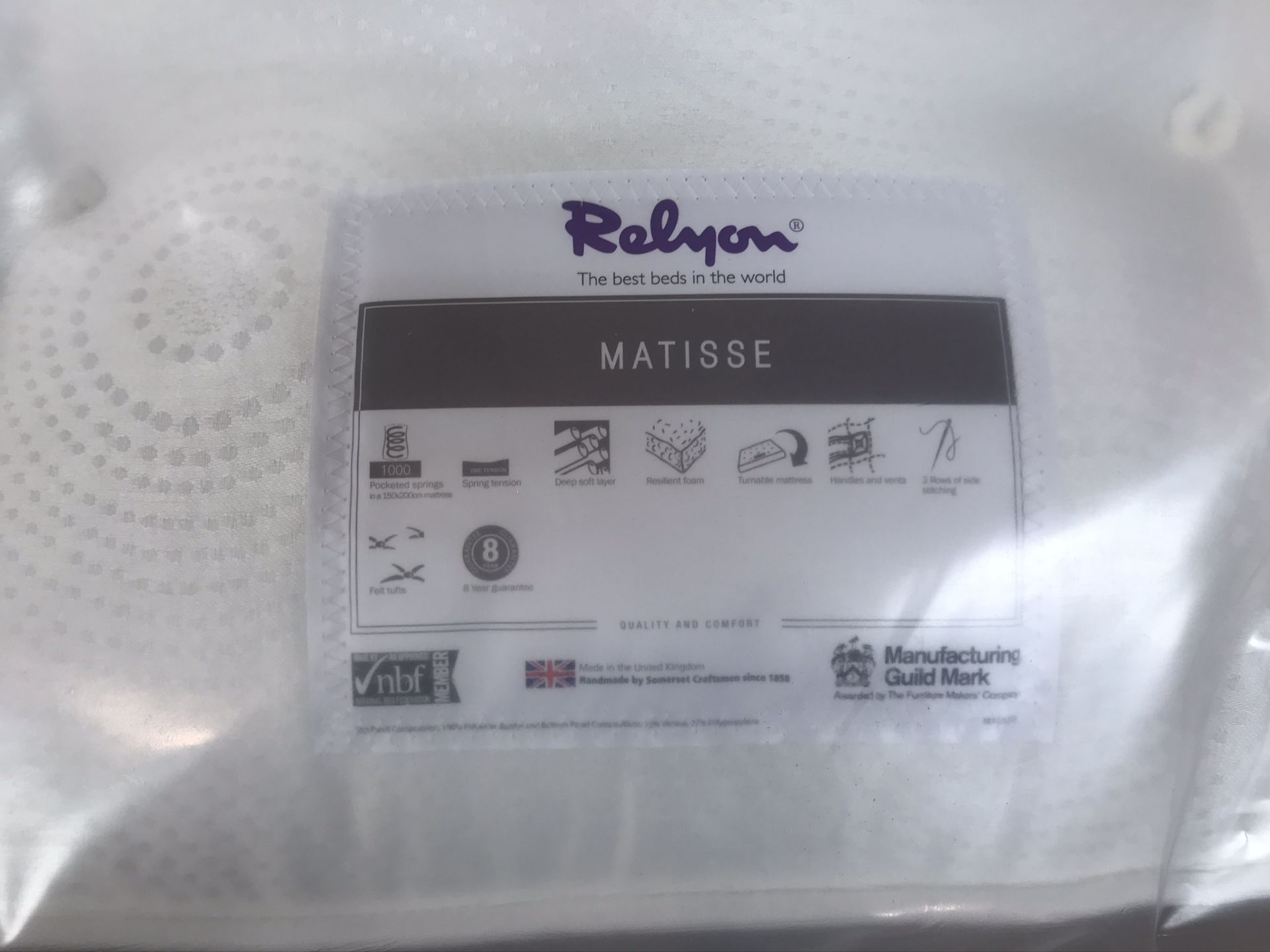 New Relyon Matisse King Size Mattress w/ Eaton 2 Drawer Bed Frame in Taupe - Image 2 of 5