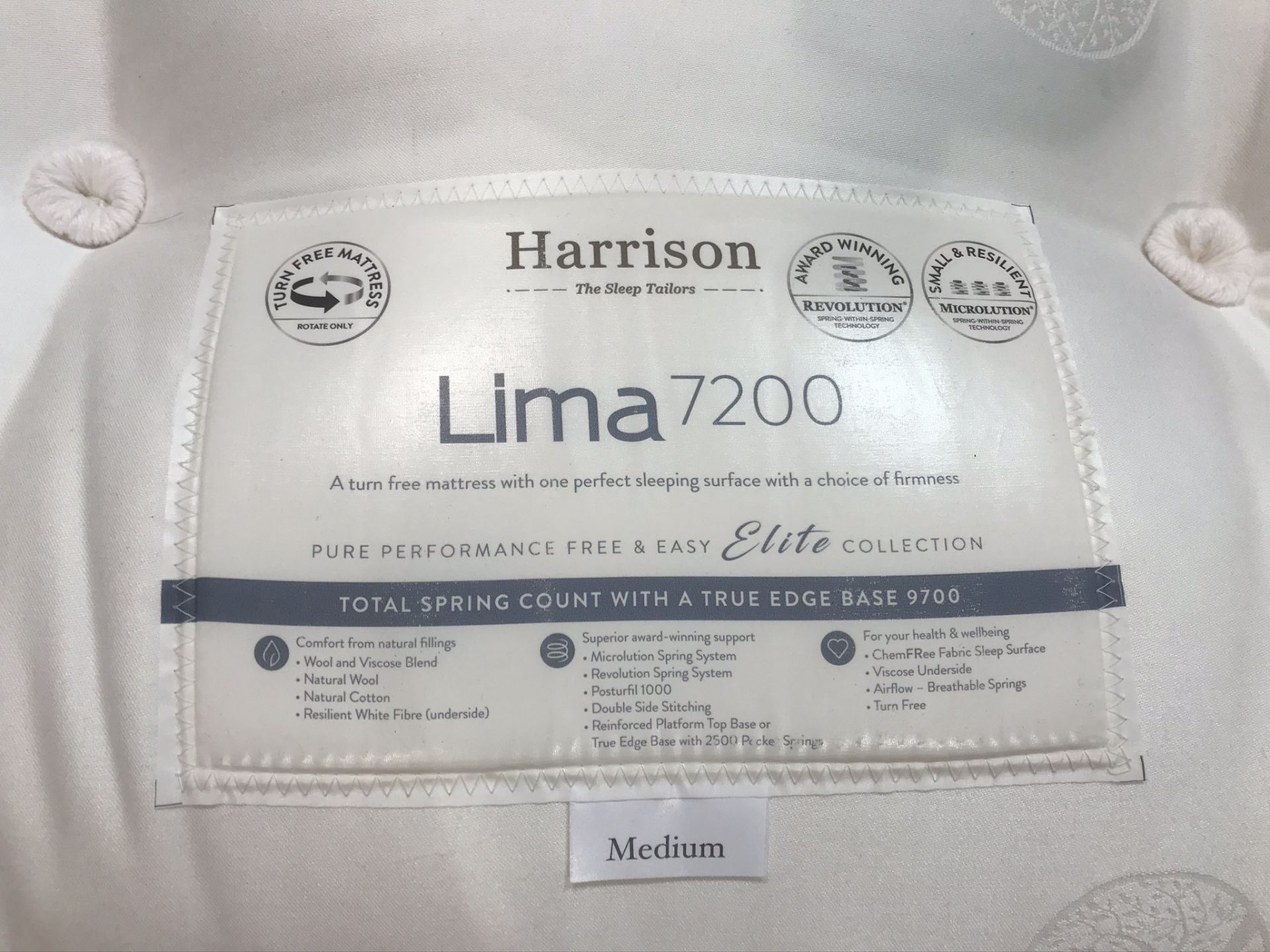 Ex Display Harrison Lima 7200 King Size Mattress w/ Deep Set Gentle/Medium Tension & Headboard in La - Image 2 of 5