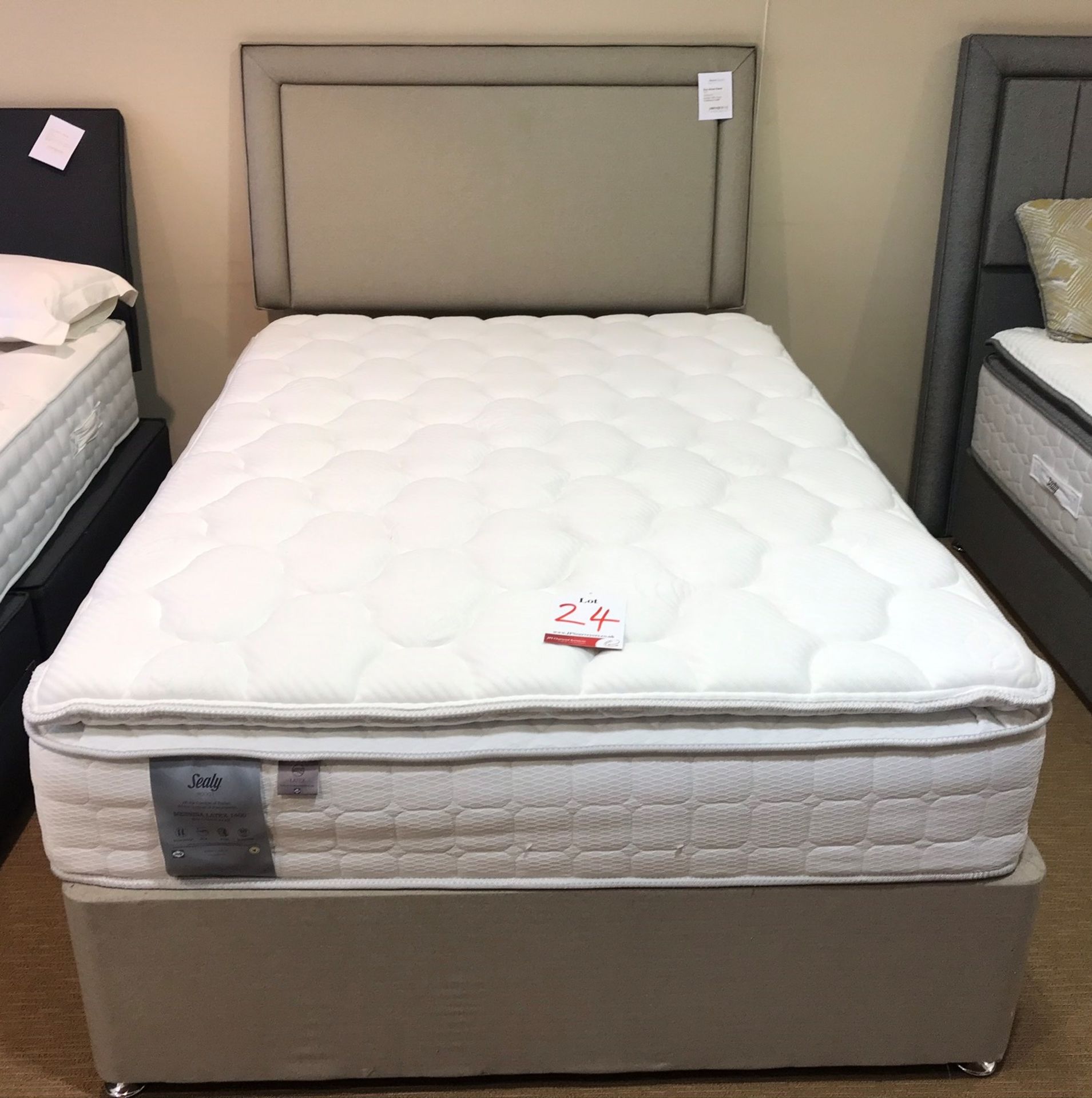 Ex Display Sealy Messina Latex 1400 Double Mattress w/ 4 Drawer Bed Frame & Headboard in Fawn | RRP£