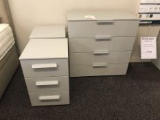 Set of 3 Ex Display Durban 3 Drawer Bedside Tables & Kim 4 Wide Drawer Chest in Silk Grey | RRP£1,44