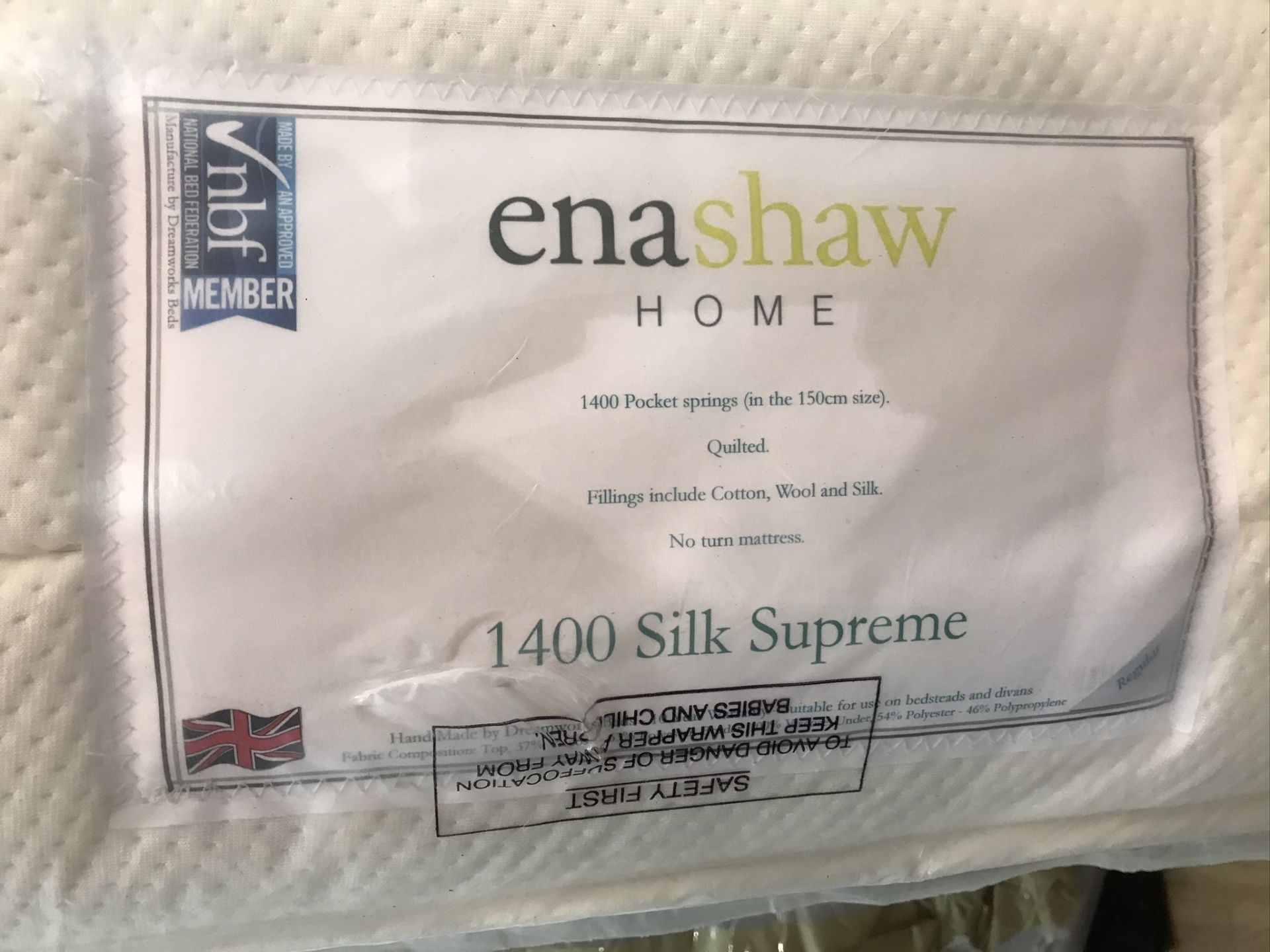 Ex Gallery Natural 1700 Cashmere Sublime Quilted 135cm Double Size Mattress - Image 3 of 5