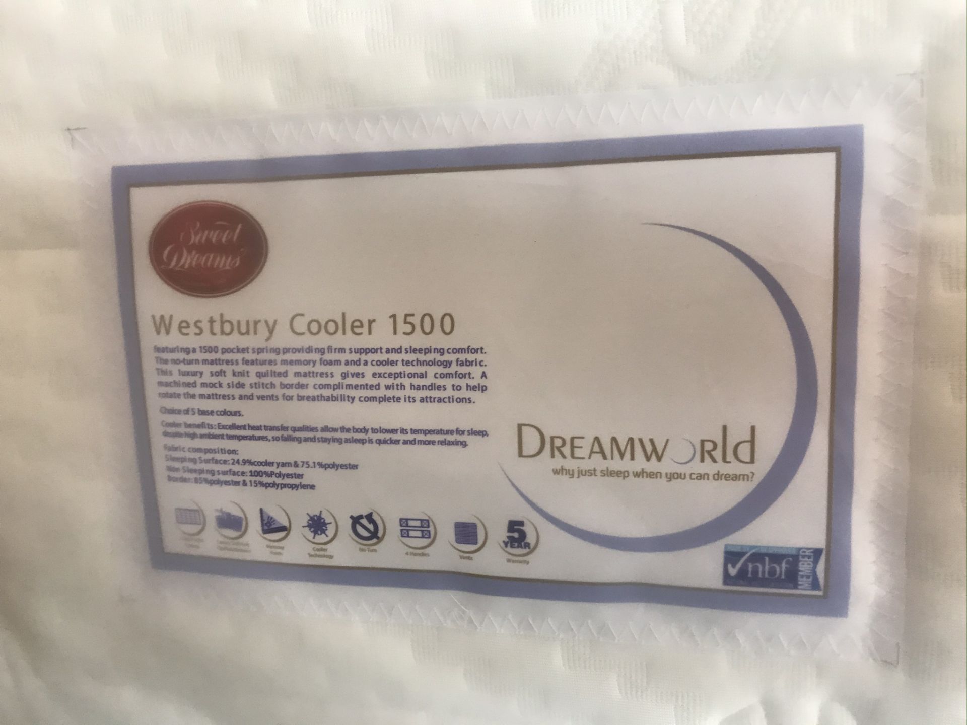 New Dreamworld Sweet Dreams Westbury Cooler 1500 Memory Foam 90cm Single Mattress - Image 2 of 4