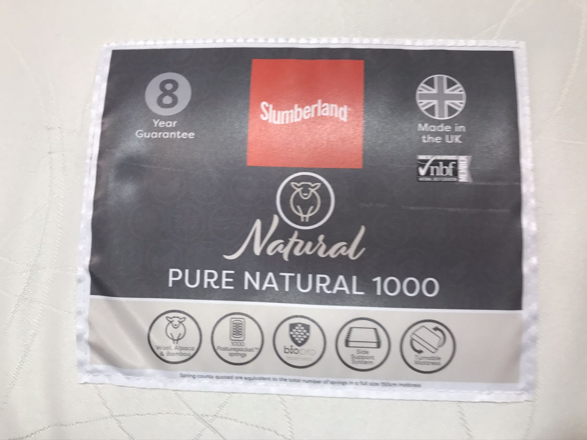 Ex Display Slumberland Pure Natural 1000 King Size Mattress w/ 2 Drawer Bed Frame & Headboard in Tau - Image 3 of 4