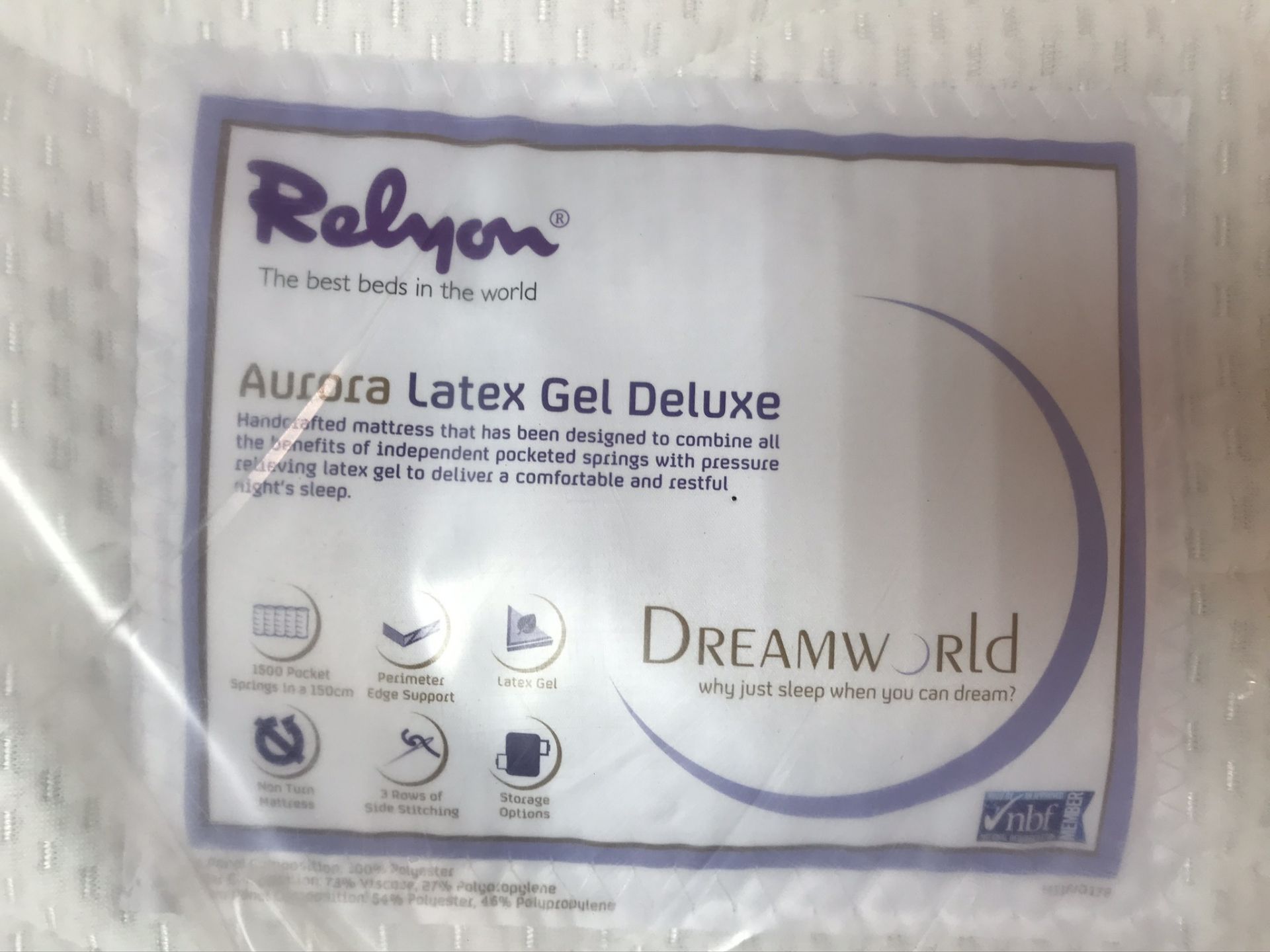 New Relyon Aurora Latex Gel Deluxe King Size Mattress w/ 2 Drawer Bed Frame & Headboard in Welsh Fli - Image 5 of 6